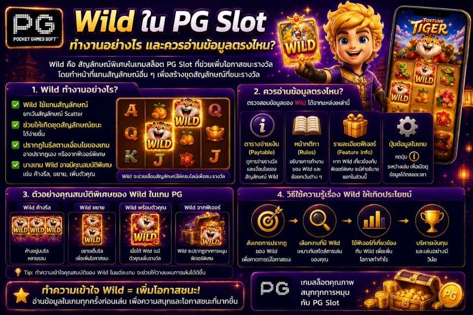 Wild ใน PG Slot ทำงานอย่างไร และควรอ่านข้อมูลตรงไหน